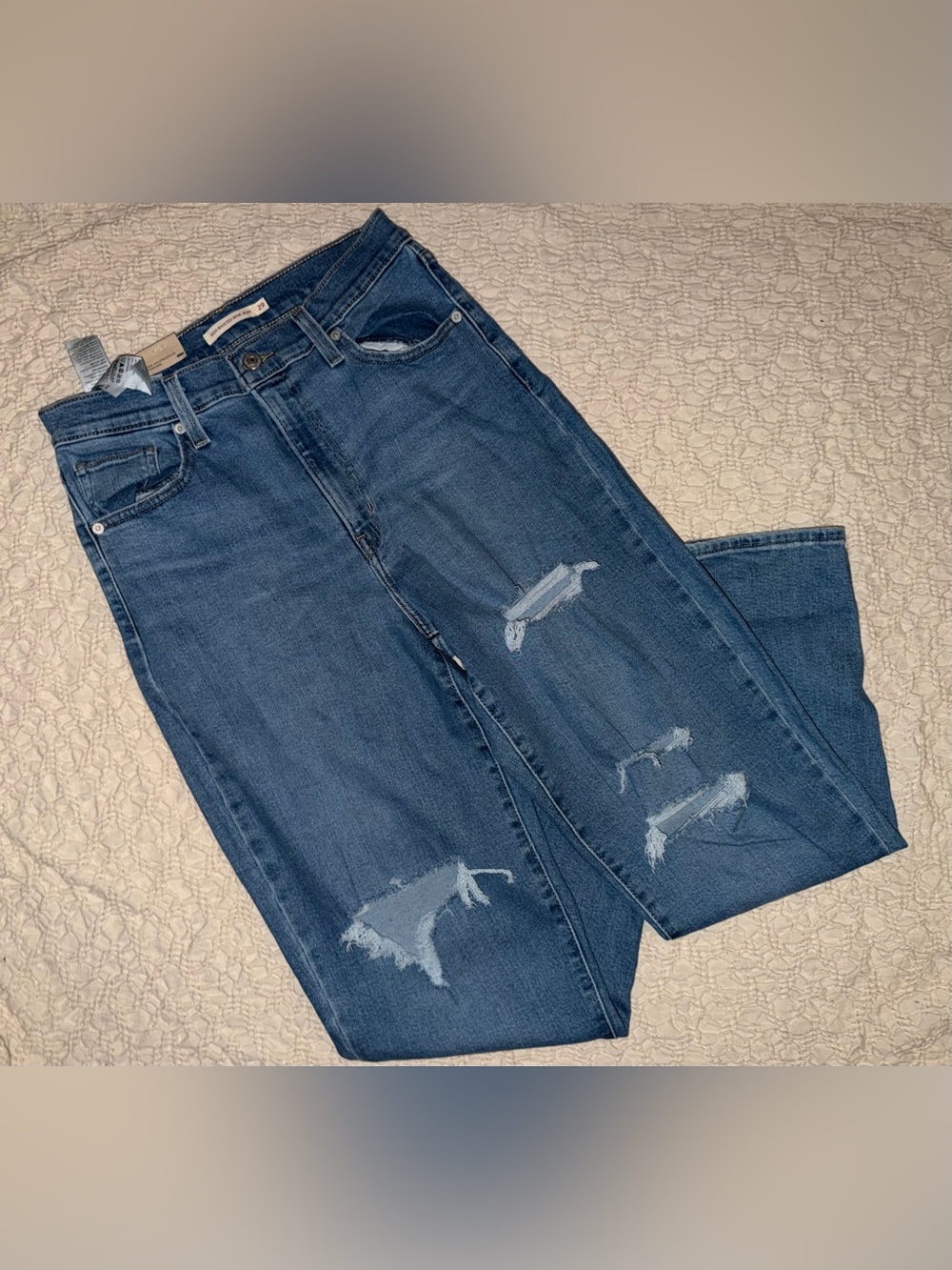 Levi's Dark Blue Distressed Wide-Leg Jeans